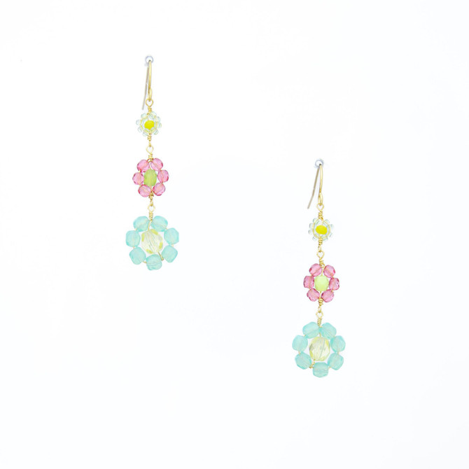 Hawaiian Flower Colorful Crystal Wire-wrapped Gold-Plated Earrings / HFE G B24-M3