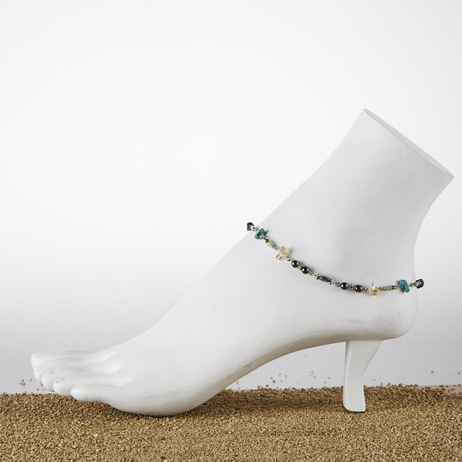 Dainty boho gypsy beach anklet with semi precious stones, Czech seed beads, bugle beads, handmade / ETA B8-M16