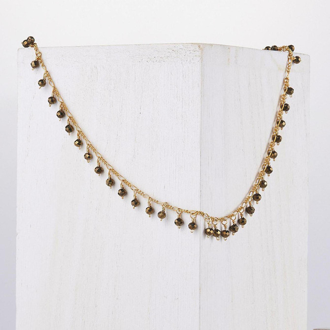 Faceted Rondelle Wire Wrapped Dangling Pyrite Gemstone Necklace / DJN G B23-6