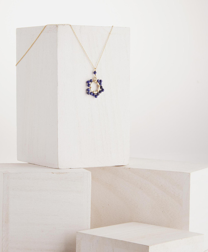 Gold-filled Chain Necklace with Blue Lapis Gemstone Pendant / BNN G B63-19