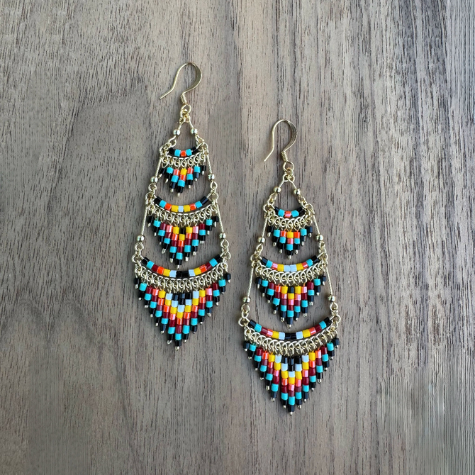 Gold-Plated Bugle Bead Earrings / CLE G B45-M60