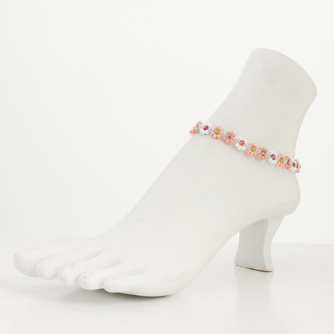 Handmade flower beaded gypsy beach anklet with Czech beads / WFA B1-3