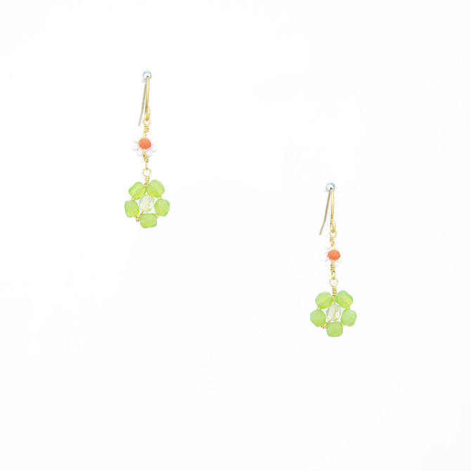 Hawaiian Flower Colorful Czech Crystal Wire-wrapped Gold-Plated Earrings / HFE G B8-M2