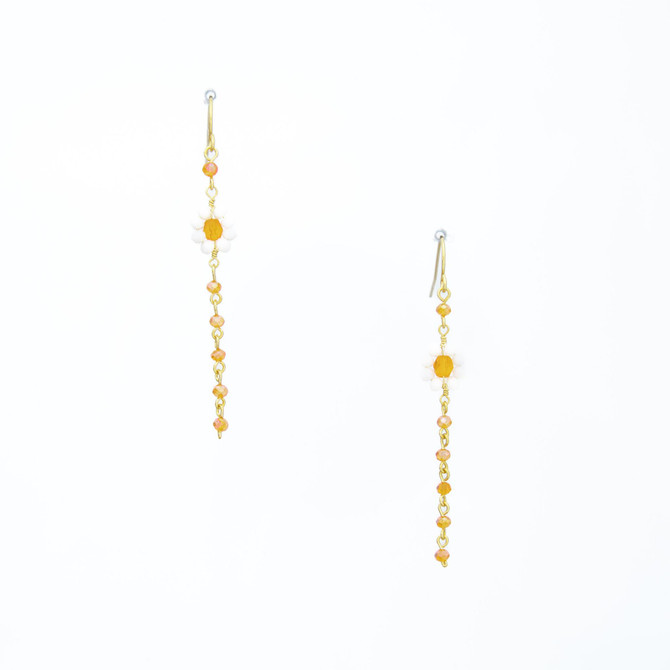 Hawaiian Flower Colorful Czech Crystal Wire-wrapped Gold-Plated Earrings / HFE G B3-M2
