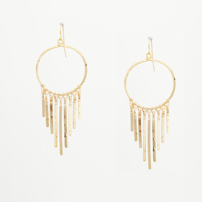 Hammered, Bohemian, Gold-plated, Beaded, Wire Wrapped Gypsy Boho Earrings, Handmade / GAE G B346-2