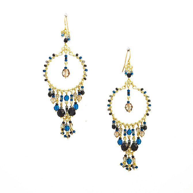 Handmade Bohemian Beaded Gold Plated Chandelier Earrings / CAE G B20-M33