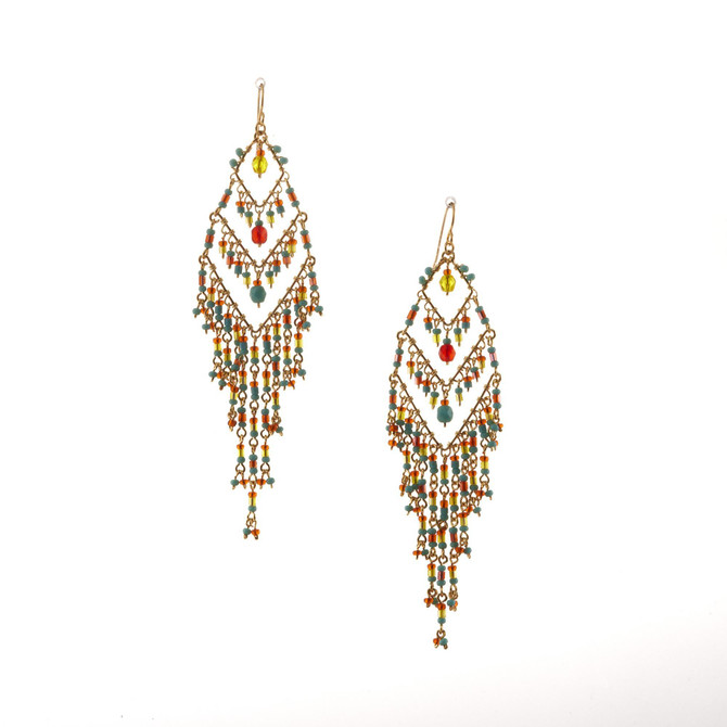 Handmade Bohemian Beaded Gold Plated Chandelier Earrings / CAE G B18-M36