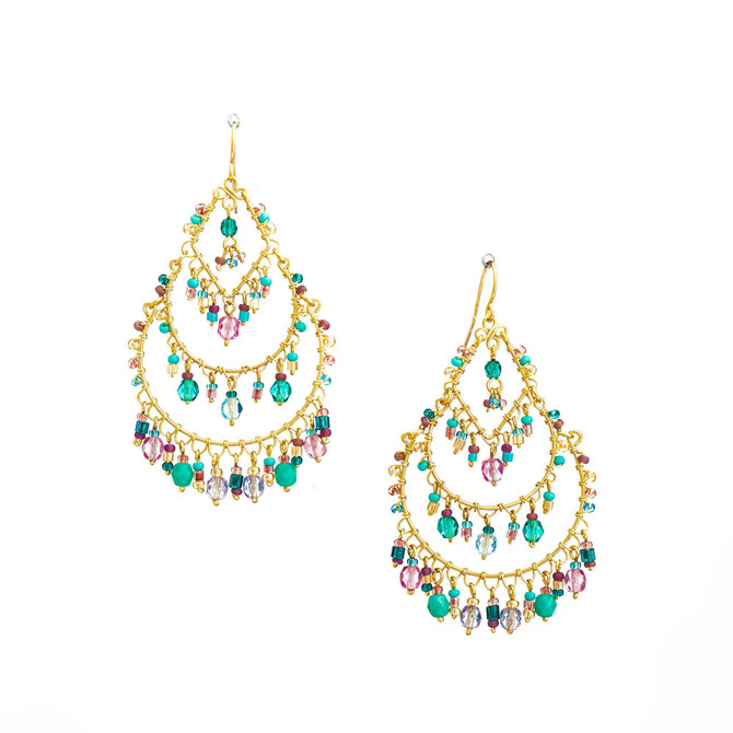 Handmade Bohemian Beaded Gold Plated Chandelier Earrings / CAE G B46-M16