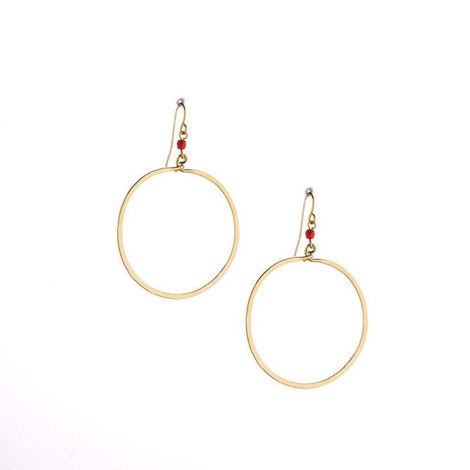 Hammered Gold Plated Wire Wrapped Beaded Hoop Earrings / GAE G B87-2