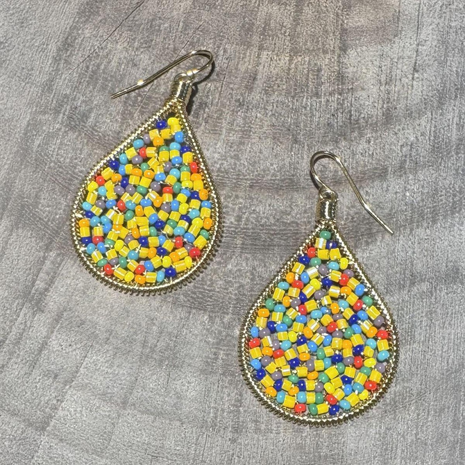 Handmade beading Czech Seed Beads and bugle beads Gold Teardrop Bohemian Earrings / RQE G B14-MR1