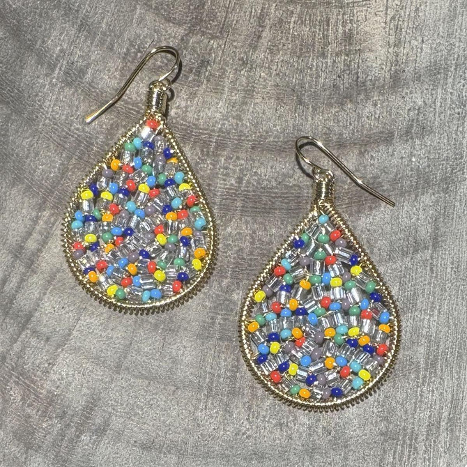 Handmade beading Czech Seed Beads and bugle beads Gold Teardrop Bohemian Earrings / RQE G B14-MR4