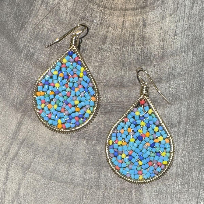 Handmade beading Czech Seed Beads and bugle beads Gold Teardrop Bohemian Earrings / RQE G B14-MR20