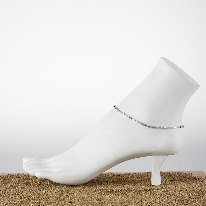 Dainty boho gypsy beach anklet with Czech seed beads, bugle beads, handmade / SWA G B1-33