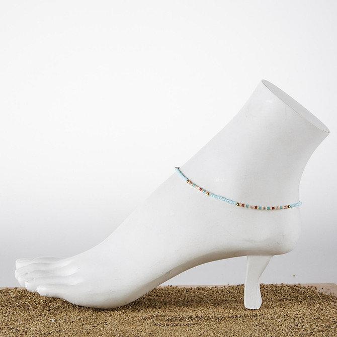 Dainty boho gypsy beach anklet with Czech seed beads, bugle beads, handmade / SWA G B1-30