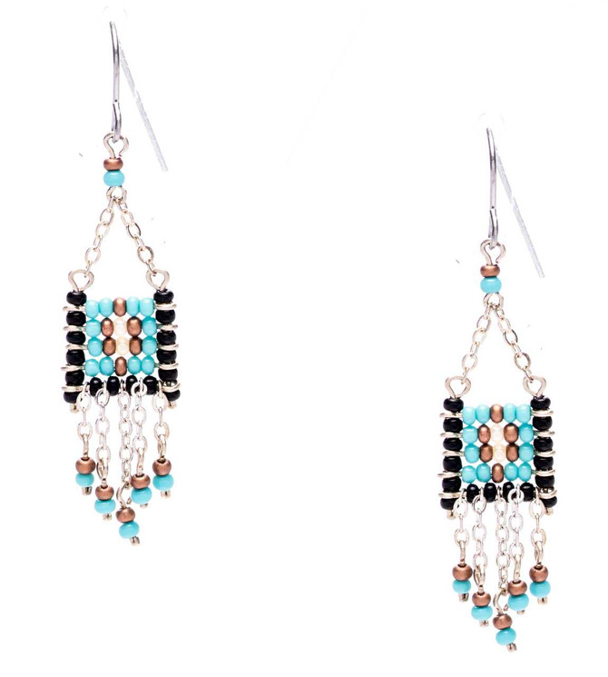Handmade Beaded Gypsy Boho Tribal South West Wire Wrap Earrings / SOE B28-4