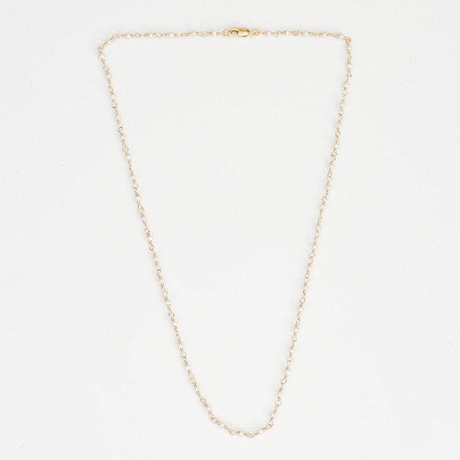 Silver Round Pink Pearl Gemstone Necklace / SSN S B2-1
