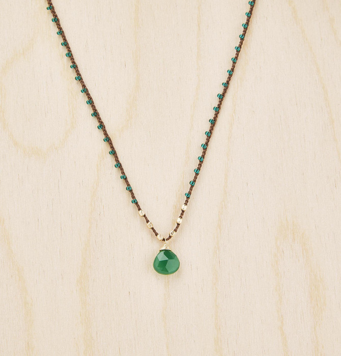 Briolette Pendant Necklace with Green Onyx Gemstone / KRN G B206-24
