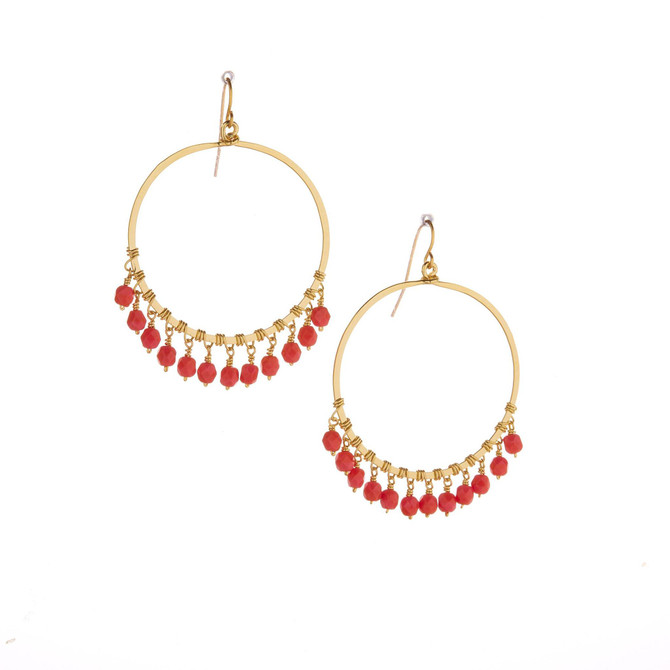 Hammered  Boho, Bohemian,  Gold, Beaded, Wire Wrapped Gypsy Boho Earrings, Handmade / GAE G B717-2