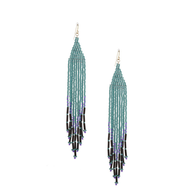 Handmade Southwest boho beaded earrings, Czech glass bead festival tribal bohemian beaded earrings / KPE B224-M69