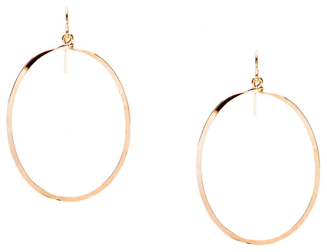 (Small) Hammered Geometric Minimalist Gold Oval Hoop Earrings, Handmade / GAE G B3-1
