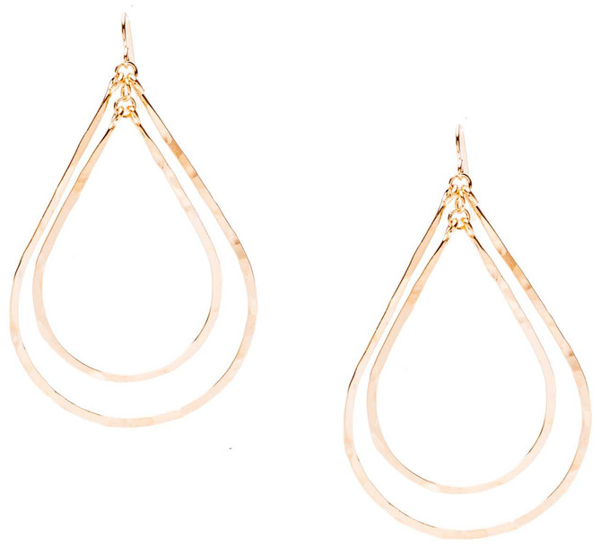 Hammered Geometric Minimalist Gold Double Tear Drop Earrings, Handmade / GAE G B4-2