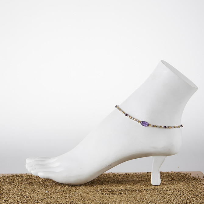 Dainty boho gypsy beach anklet with Czech seed beads, bugle beads, handmade / HCA B24-1