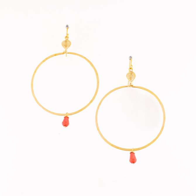 Hammered, Bohemian, Gold-plated, Wire Wrapped Gypsy Boho Earrings, Handmade / GAE G B212-2