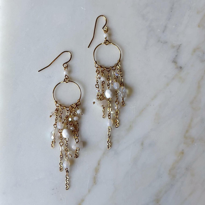 Gold Plated Bohemian White Mini Hoop Delicate Earrings / DTE G B3-DM1