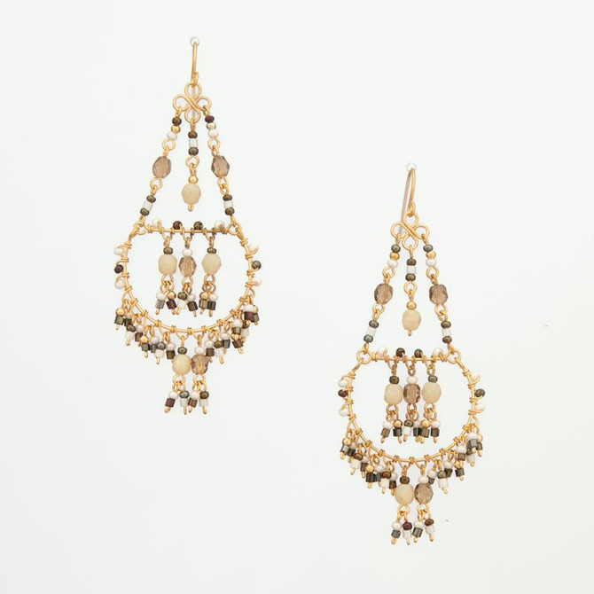 Handmade Bohemian Beaded Gold Plated Chandelier Earrings / CAE G B15-M80
