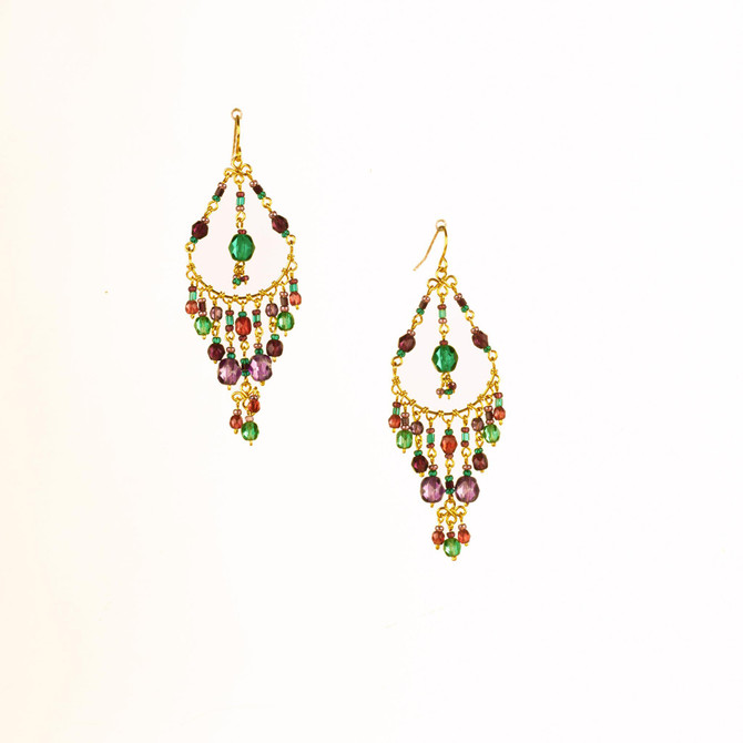 Handmade Bohemian Beaded Gold Plated Chandelier Earrings / CAE G B9-M31