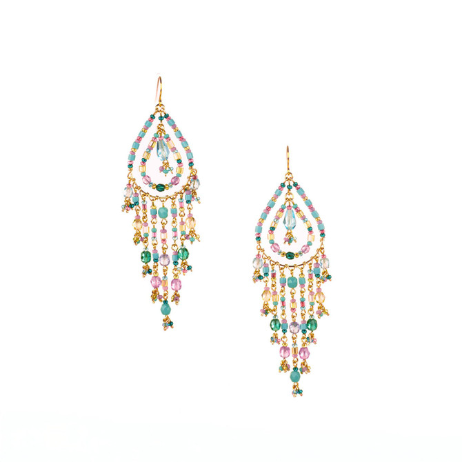 Handmade Bohemian Beaded Gold Plated Chandelier Earrings / CAE G B45-M16