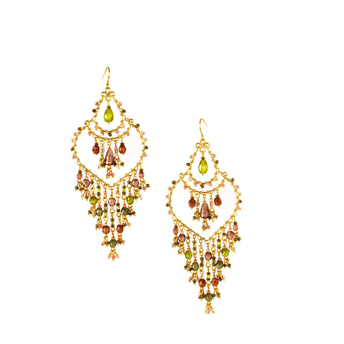 Handmade Bohemian Beaded Gold Plated Chandelier Earrings / CAE G B17-M121