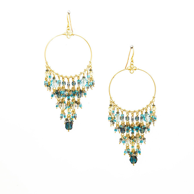 Handmade Bohemian Beaded Gold Plated Chandelier Earrings / CAE G B30-M7