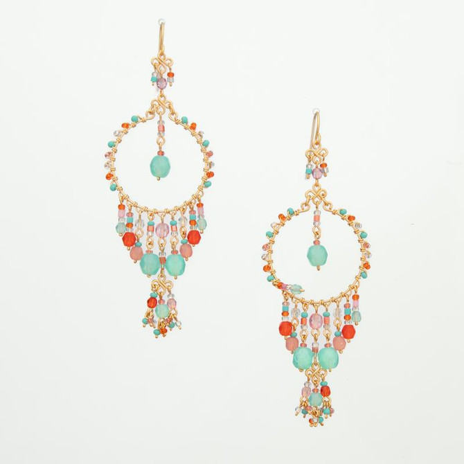 Handmade Bohemian Beaded Gold Plated Chandelier Earrings / CAE G B20-M9