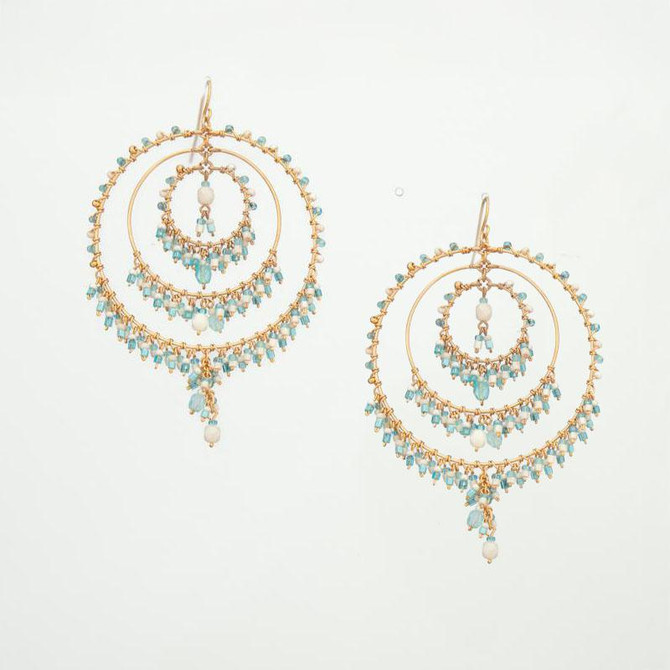 Handmade Bohemian Beaded Gold Plated Chandelier Earrings / CAE G B40-M126