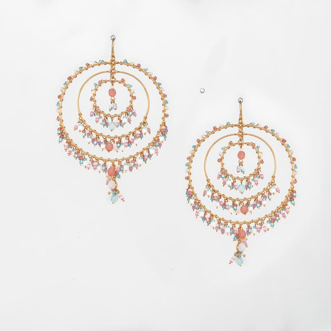 Handmade Bohemian Beaded Gold Plated Chandelier Earrings / CAE G B40-M127