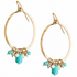 Hammered Gold-Plated Single Oval Hoop Turquoise Multi-Colored Dangle Earrings / GAE G B499-M212