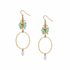 Golden Age Hammered Gold-Plated Single Oval Earrings with Turquoise Czech Crystal Bead Cluster and White Dangly Teardrop Crystal