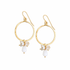 Golden Age Hammered Gold-Plated Single Hoop Earrings with Dangly White Czech Crystal Teardrop Cluster / GAE G B330-D18