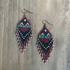 Kokopelly Boho Native American Southwest Beaded Fringe Earrings with Fuchsia Czech Bugle and Seed Beads / KPE B225-M135