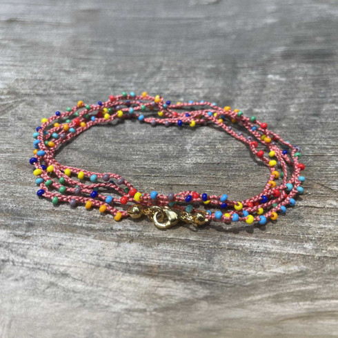 Handmade Braided Crochet Mixed Seed Bead Silk Thread