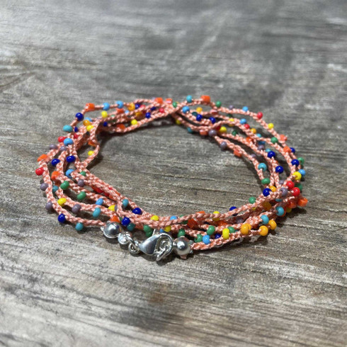 Handmade Braided Crochet Mixed Seed Bead Silk Thread Necklace