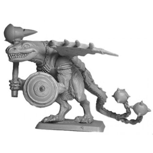 This Dragon Warrior is kitted out for action, armored wings with spikes, weilding a warhammer, and shield and a flail attached to its tail.

Cast in lead free pewter.

Model sculpted in 28 mm scale and supplied unpainted and unassembled.

Sculpted by Kevin Contos.

Model is supplied unpainted and cast in leadless pewter. 