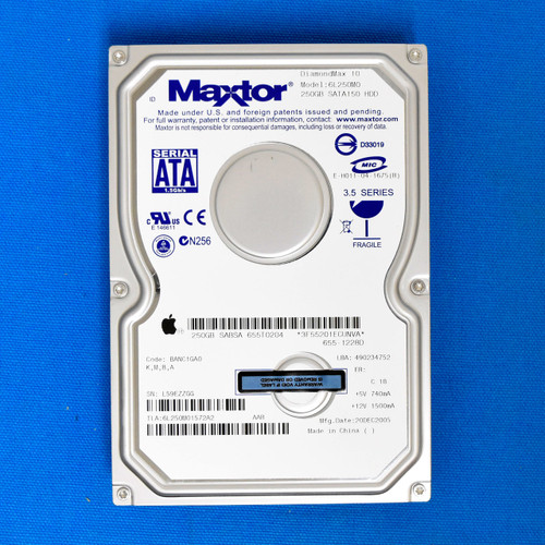 Apple Maxtor 6L250M0, 655-1228D DimondMax-10 250GB 7200 RPM 8MB Cache SATA 1.5Gb/s 3.5" HD Bare Drive