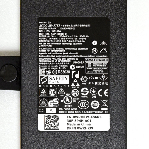 Dell 130 Watt AC Adapter 19.5V-6.7A 0WRHKW DA130PE1-00 XPS L501X L502X L701X L702X M1710