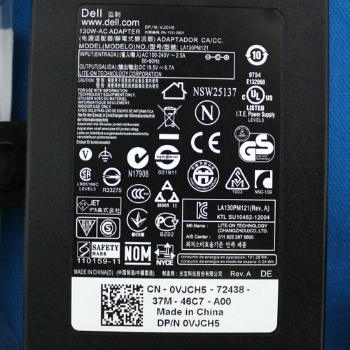 Dell 130 Watt AC Adapter 19.5V-6.7A 0VJCH5 VJCH5 LA130PM121 Precision Latitude,