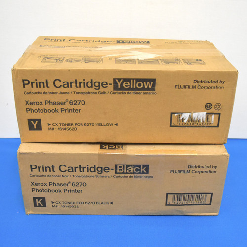 Xerox Phaser 6270 Yellow 16145620 & Black 16145632 Cartridges Lot of 2