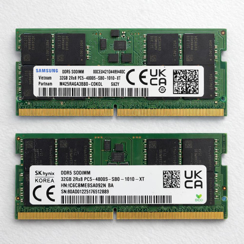 64GB (2x32GB) DDR5 4800MHz SODIMM Laptop RAM Samsung + SK hynix