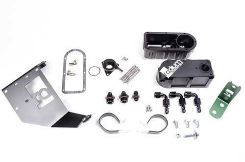 Radium Coolant Expansion Tank, Lotus Elise/Exige, OEM Location
Includes:
-Billet Aluminum Coolant Tank Anodized Black
-Nickel Plated Sight Tube Fittings
-Aluminum 6AN Male Adapter Fittings Anodized Black
-Aluminum 6AN Hose Ends Anodized Black
-Laser Cut Aluminum Tank Bracket Powder Coated Black
-Laser Cut Aluminum Hot-Soak Water Pump Bracket Anodized
-Rubber Isolation Coolant Tank Grommets
-Hot-Soak Water Pump Cushion Clamp
-Mounting Hardware
Options:
The optional Radium Engineering pressure caps (sold separately) allow the user to select a range of pressure that was not possible with the Denso tank. The purpose of a high pressure cap is to increase the boiling point in the cooling system providing improved cooling efficiency. Each cap is manufactured from stainless steel with a race proven high pressure valve. This is something to consider when tracking the vehicle in extreme conditions.