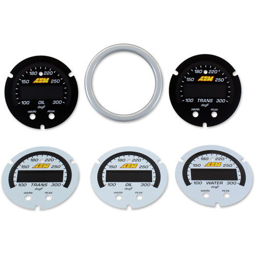 AEM X-Series Temperature Gauge 100~300F / 40~150C Accessory Kit. Silver Bezel. Black Transmission & Oil Faceplates. White Water, Transmission & Oil Faceplates.